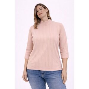 Innovation Sport Turtleneck Women Large Pink Ribbed Long Sleeve Cotton Top Basic
